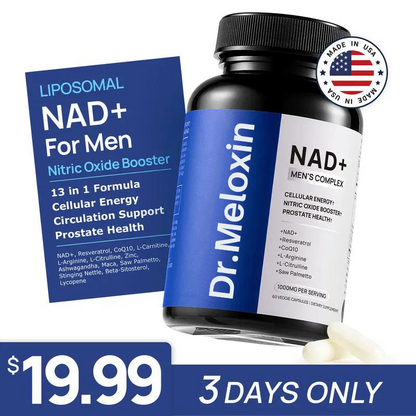 Dr.Meloxin NAD+ Supplement for Men – With Liposomal-NAD+,CoQ10, L-Carnitine, L-Arginine, Maca & Ashwagandha – Energy, Circulation & Prostate Support – 60 Capsules