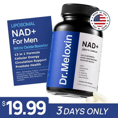Dr.Meloxin NAD+ Supplement for Men – With Liposomal-NAD+,CoQ10, L-Carnitine, L-Arginine, Maca & Ashwagandha – Energy, Circulation & Prostate Support – 60 Capsules
