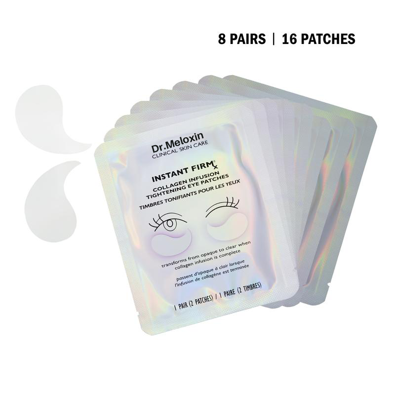 Dr.Meloxin Instant FIRMx Collagen Infusion Tightening Eye Patches (8 Pairs), Color Changing Collagen Mask, Hydrating Gel Patches with Niacinamide & Hyaluronic Acid, Brightening, Serum