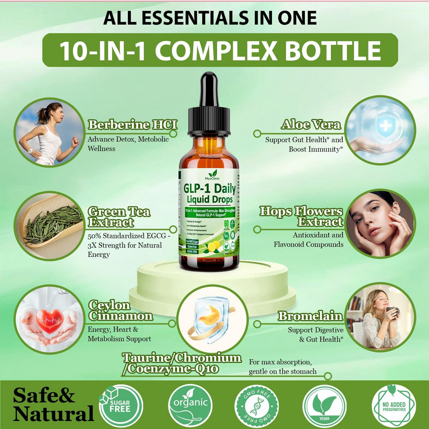 GLP-1 Supplement Liquid Drops, GLP 1 Activated Fiber, with 800 mg Berberine, Ceylon Cinnamon, Green Tea, Bromelain, Natural GLP-1 Support Gut and Digestive Health Immune and Energy Support