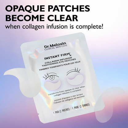 Dr.Meloxin Instant FIRMx Collagen Infusion Tightening Eye Patches (8 Pairs), Color Changing Collagen Mask, Hydrating Gel Patches with Niacinamide & Hyaluronic Acid, Brightening, Serum