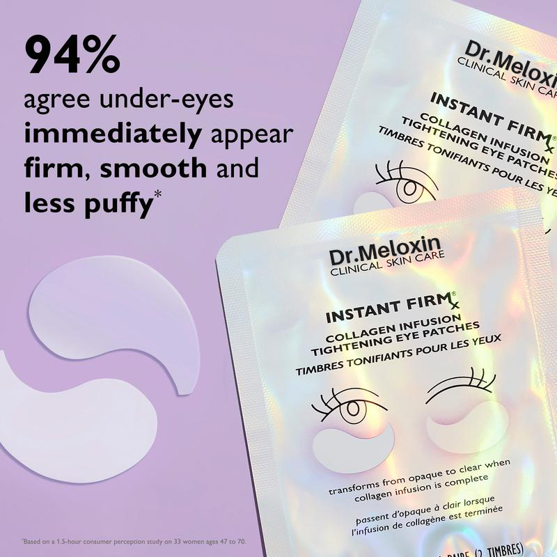 Dr.Meloxin Instant FIRMx Collagen Infusion Tightening Eye Patches (8 Pairs), Color Changing Collagen Mask, Hydrating Gel Patches with Niacinamide & Hyaluronic Acid, Brightening, Serum