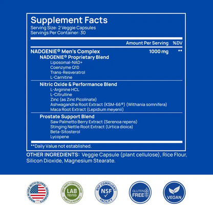Dr.Meloxin NAD+ Supplement for Men – With Liposomal-NAD+,CoQ10, L-Carnitine, L-Arginine, Maca & Ashwagandha – Energy, Circulation & Prostate Support – 60 Capsules