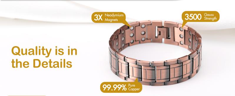 Dr.Meloxin Copper Bracelet for Men, 3X Ultra Strength Magnetic Bracelets, 99.99% Pure Copper with 3500 Gauss Neodymium Magnets, Adjustable