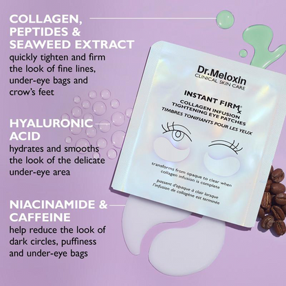 Dr.Meloxin Instant FIRMx Collagen Infusion Tightening Eye Patches (8 Pairs), Color Changing Collagen Mask, Hydrating Gel Patches with Niacinamide & Hyaluronic Acid, Brightening, Serum