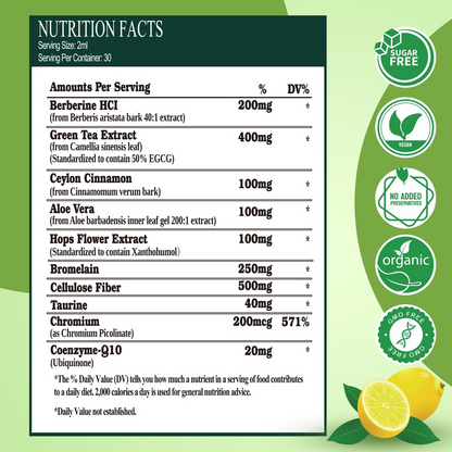 GLP-1 Supplement Liquid Drops, GLP 1 Activated Fiber, with 800 mg Berberine, Ceylon Cinnamon, Green Tea, Bromelain, Natural GLP-1 Support Gut and Digestive Health Immune and Energy Support