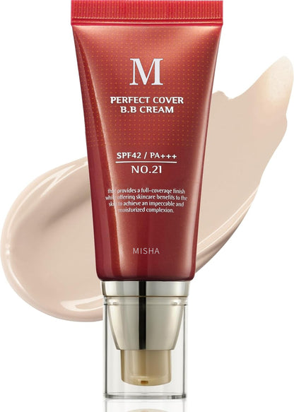 MISHA M Perfect Cover BB Cream No.13 Bright Beige - Fair with Cool Undertone SPF 42 PA +++ 1.69 Fl Oz - Tinted Moisturizer with SPF