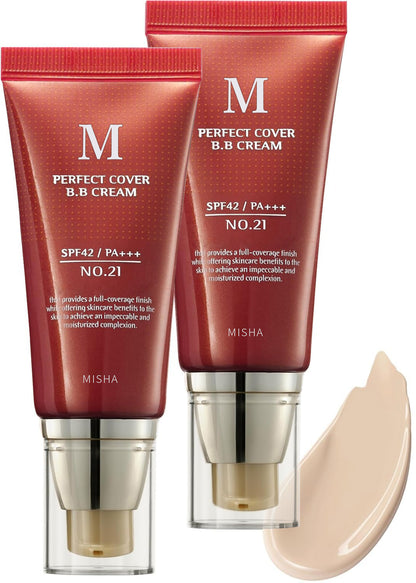 MISHA M Perfect Cover BB Cream No.13 Bright Beige - Fair with Cool Undertone SPF 42 PA +++ 1.69 Fl Oz - Tinted Moisturizer with SPF