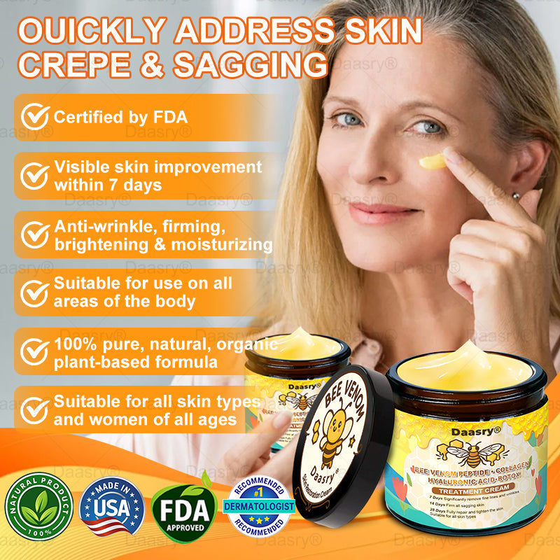 🔥 🗽Made & Shipped from USA | Clinically Proven: Daasry® Bee Venom Treatment Cream with bee venom peptides, botulinum toxin, hyaluronic acid, and collagen💧. Targets wrinkles, fine lines, sagging, stretch marks, dark spots—firming, lifting and more