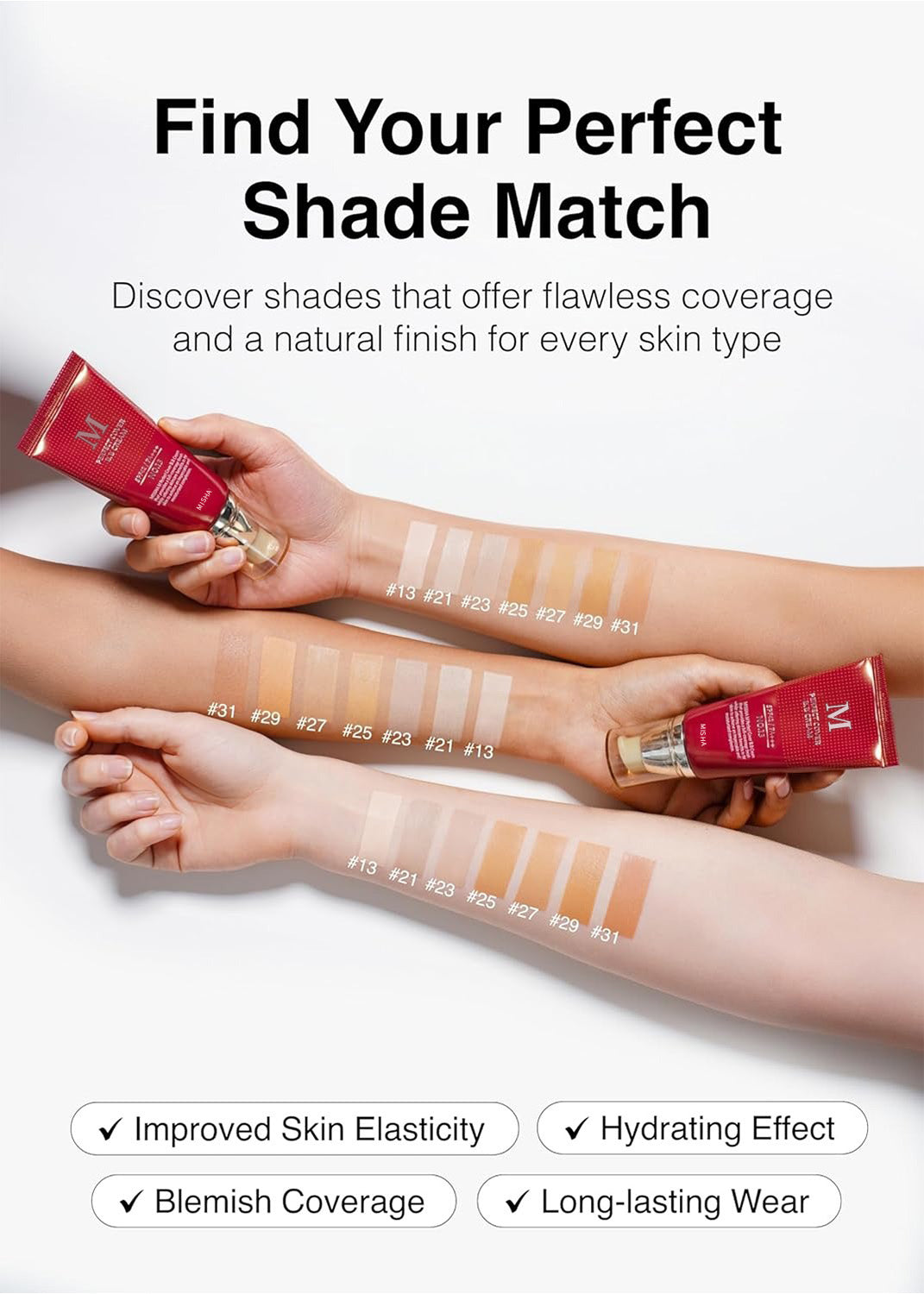 MISHA M Perfect Cover BB Cream No.13 Bright Beige - Fair with Cool Undertone SPF 42 PA +++ 1.69 Fl Oz - Tinted Moisturizer with SPF