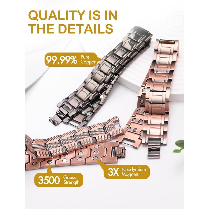 Dr.Meloxin Copper Bracelet for Men, 3X Ultra Strength Magnetic Bracelets, 99.99% Pure Copper with 3500 Gauss Neodymium Magnets, Adjustable